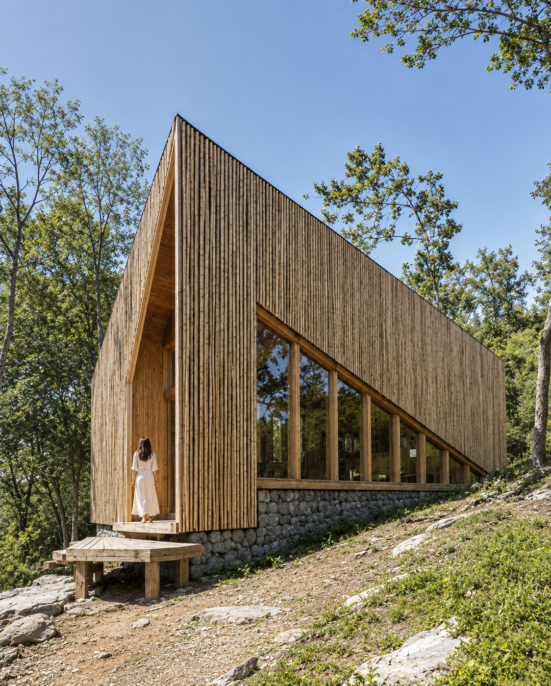 Proyecto cabaña — vista diurna