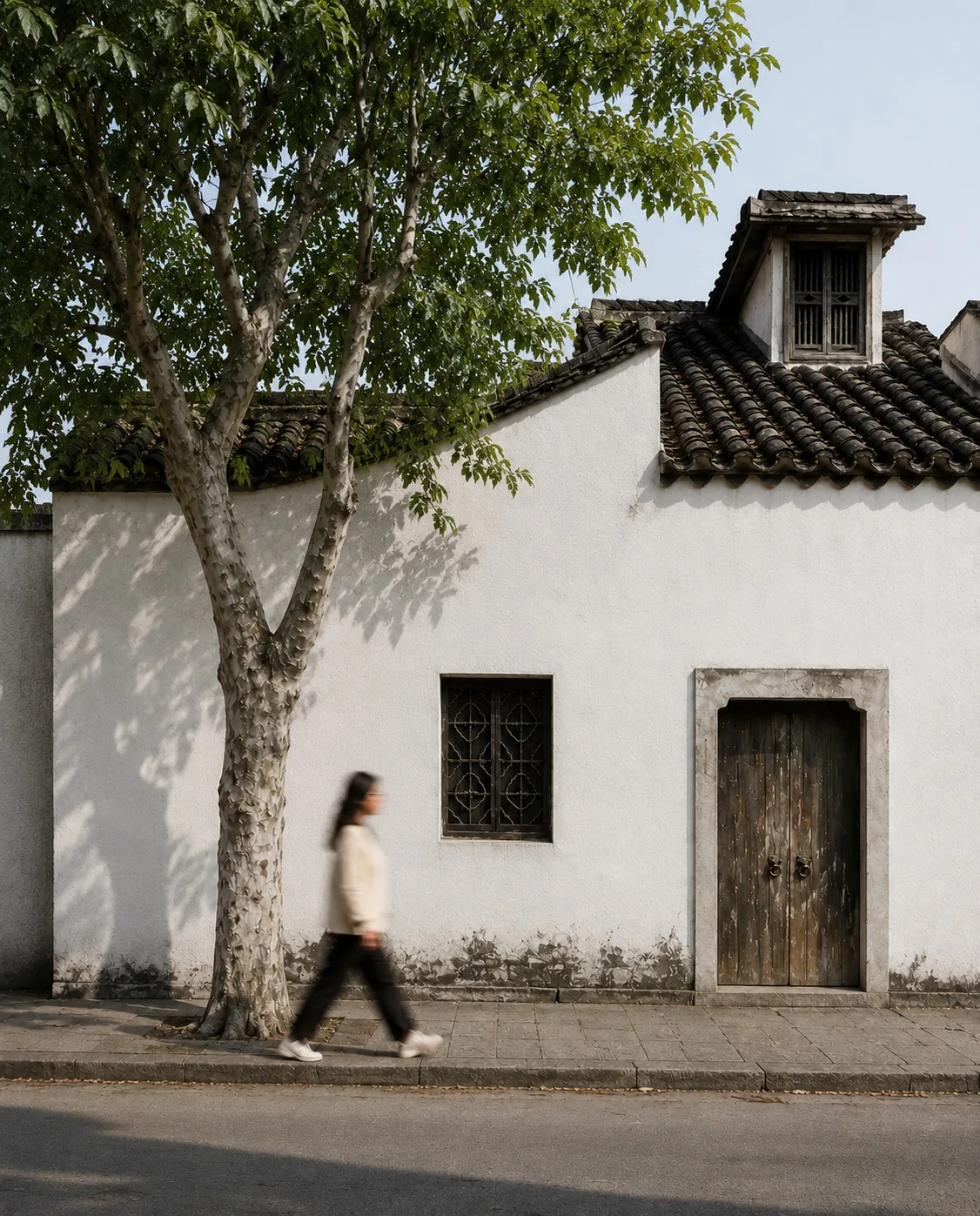 Render — Muro blanco y madera